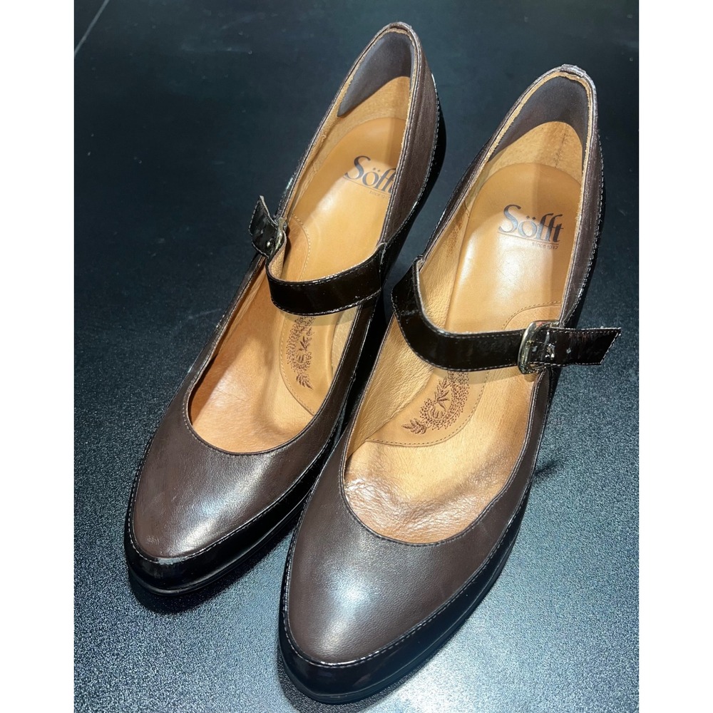 Sofft Brown Leather Patent Mary Jane Pumps Heels Womens 11M 1047140
